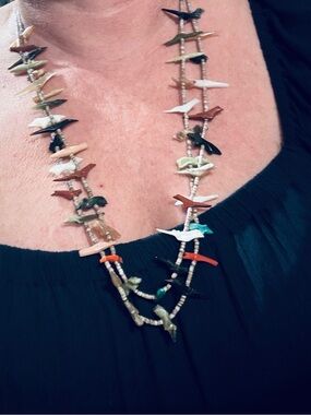 Bird Fetish Necklace Sterling End Cones